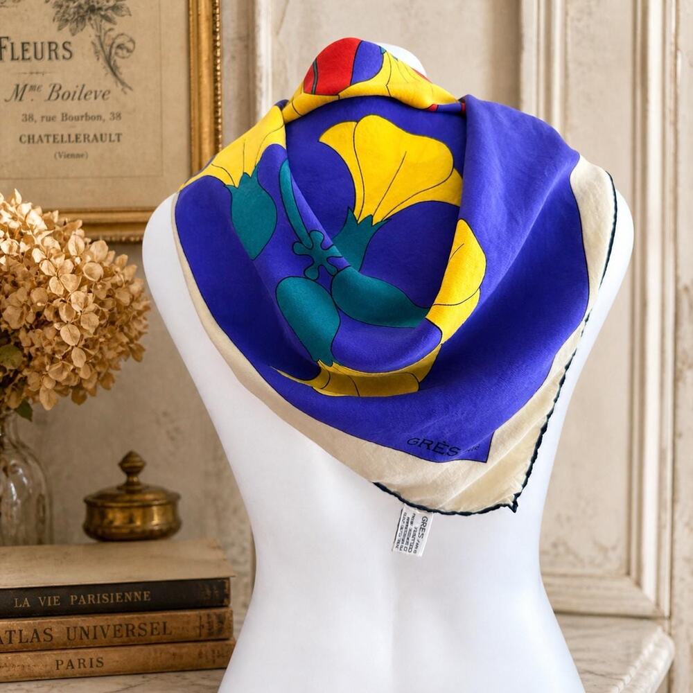 Vintage Grès Paris Silk Scarf / Mantero Italy / Bold Abstract Floral  32X32